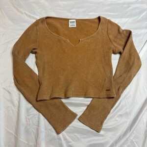 Victoria’s Secret Women’s Thermal Long Sleeve Scoop Neck Top - Tan